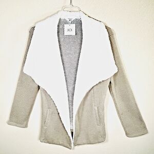 JACK NWT Womens Large Tan Sweater Jacket Faux Fur Collar Open Front Pockets